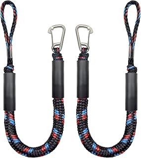 4 Feet Bungee Dock Line Mooring Rope with Stainless Steel Clip Accessories - 2-Pack, Built-in Snubber, Compatible with Kayak, Canoe, Pontoon, Power Boat