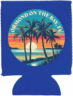 Ormond On The Bay Florida Beach Palm Souvenir Neoprene Can Hugger Blue