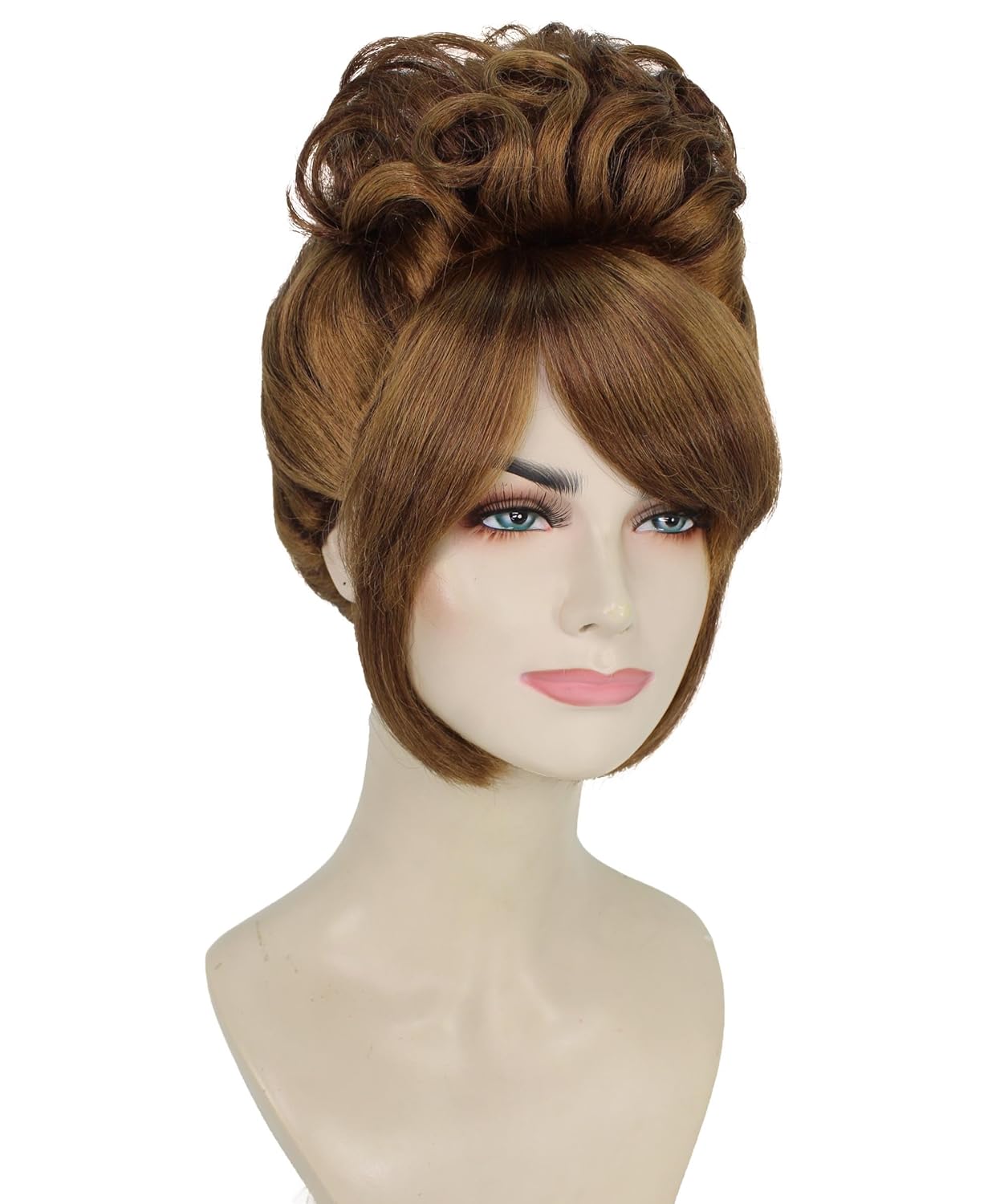 HPO Adult Women’s Dark Brown Beehive Wig with Light Brown Highlights, Perfect For Halloween, Flame-retardant Synthetic Fiber