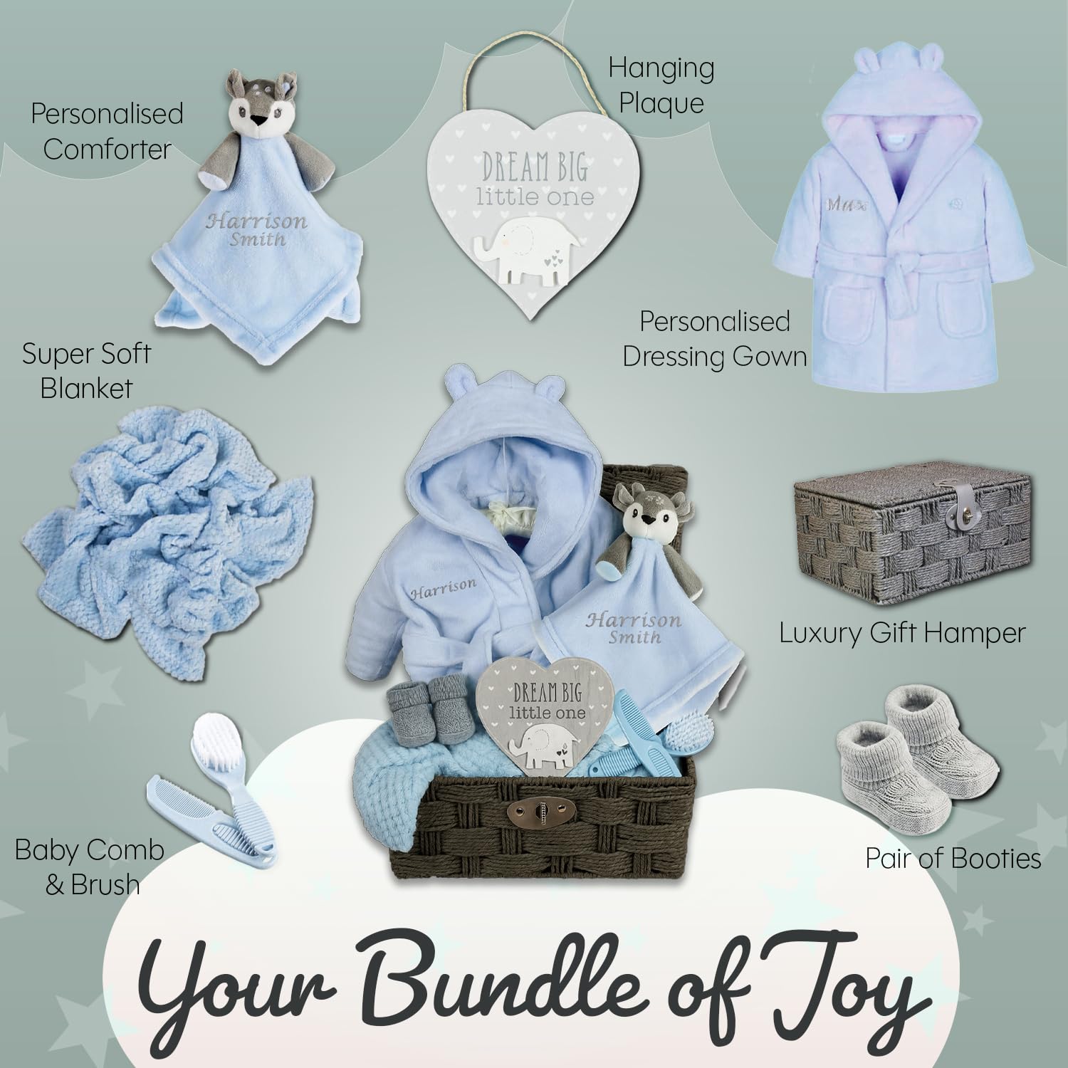 Baby-Geschenkset, Korb für Jungen, groß, Geschenkkorb für Jungen, Neugeborene, Hirsch, Schmusetuch, Babyparty, speziell, einzigartig, weich