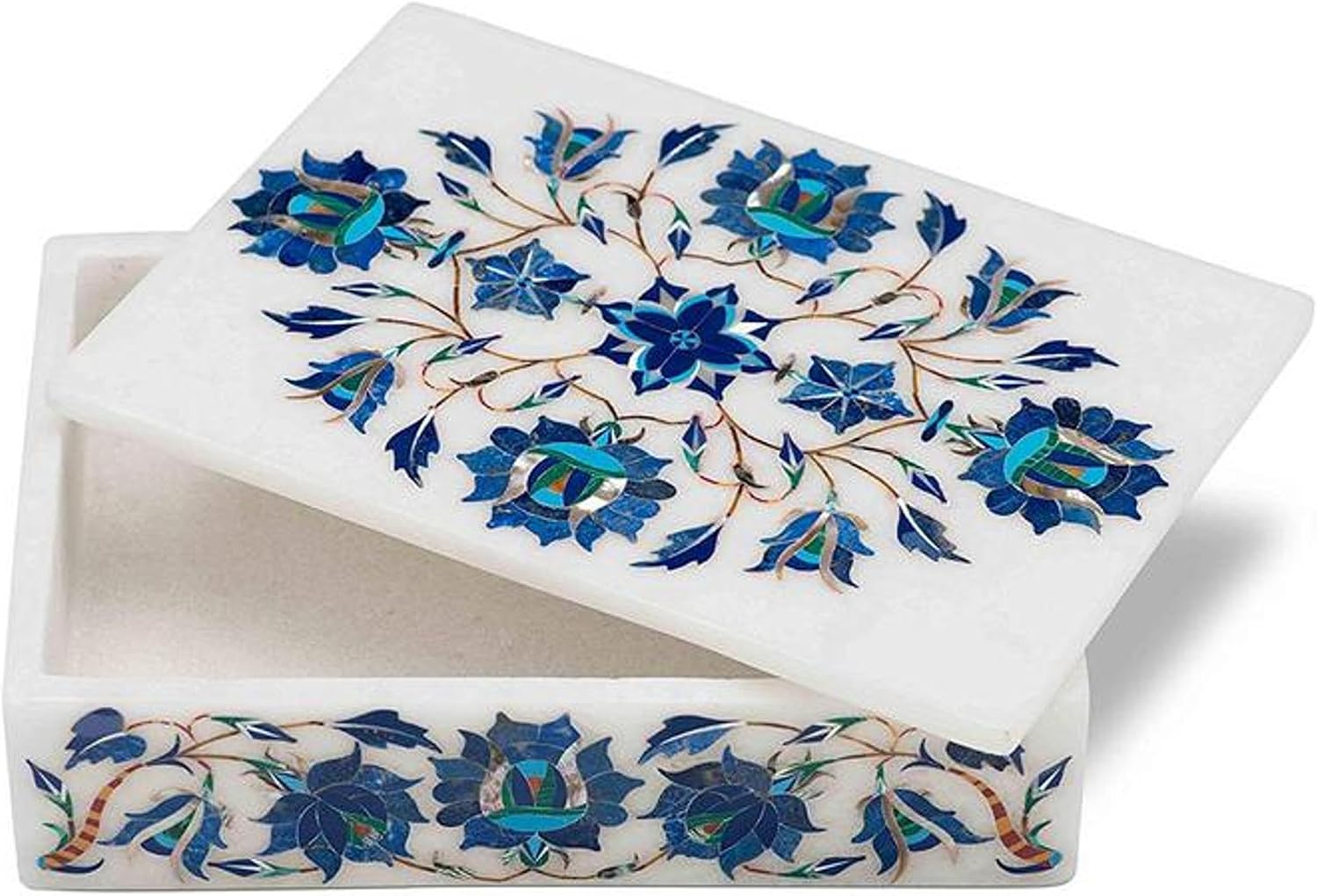 Marble Inlay Storage Box I Semi Precious Stone Bangle Box I Marble Nail Paint Box I Home Accessories Box I Office Decor Box I Vanity Decor Trinket Box I 8 x 6 Inches Collectible Box image 2