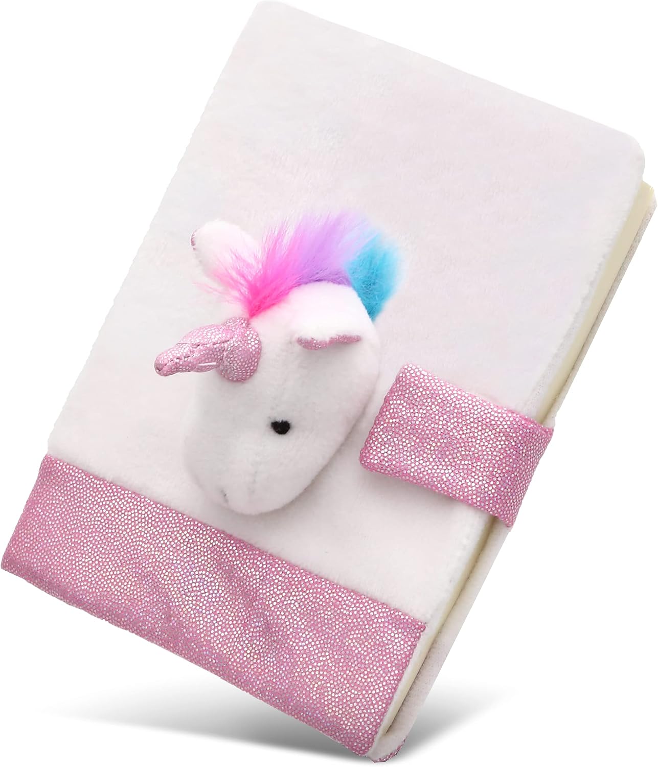 DolliBu White Unicorn Plush Notebook – Unique Plush School Journal, Cute Plush Stuffed Animal Toy With 80 Pages Personal Journal for Kids, Adults Office Desk Accessory Writing Pad – 5.4 Inch