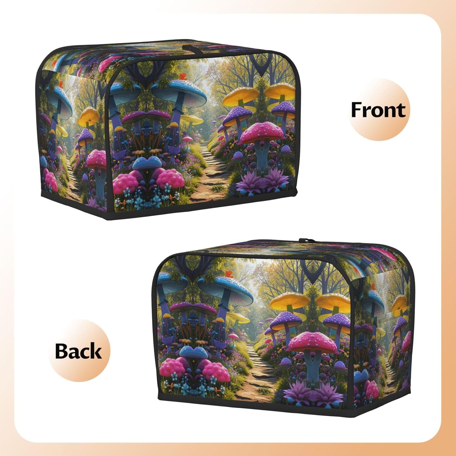 Colored Mushrooms Toaster Cover 2 Slice, Waterproof Bread Machine Covers with Pockets Universal Size Kitchen Small Appliance Cover with Handle, Dust and Fingerprint Protection