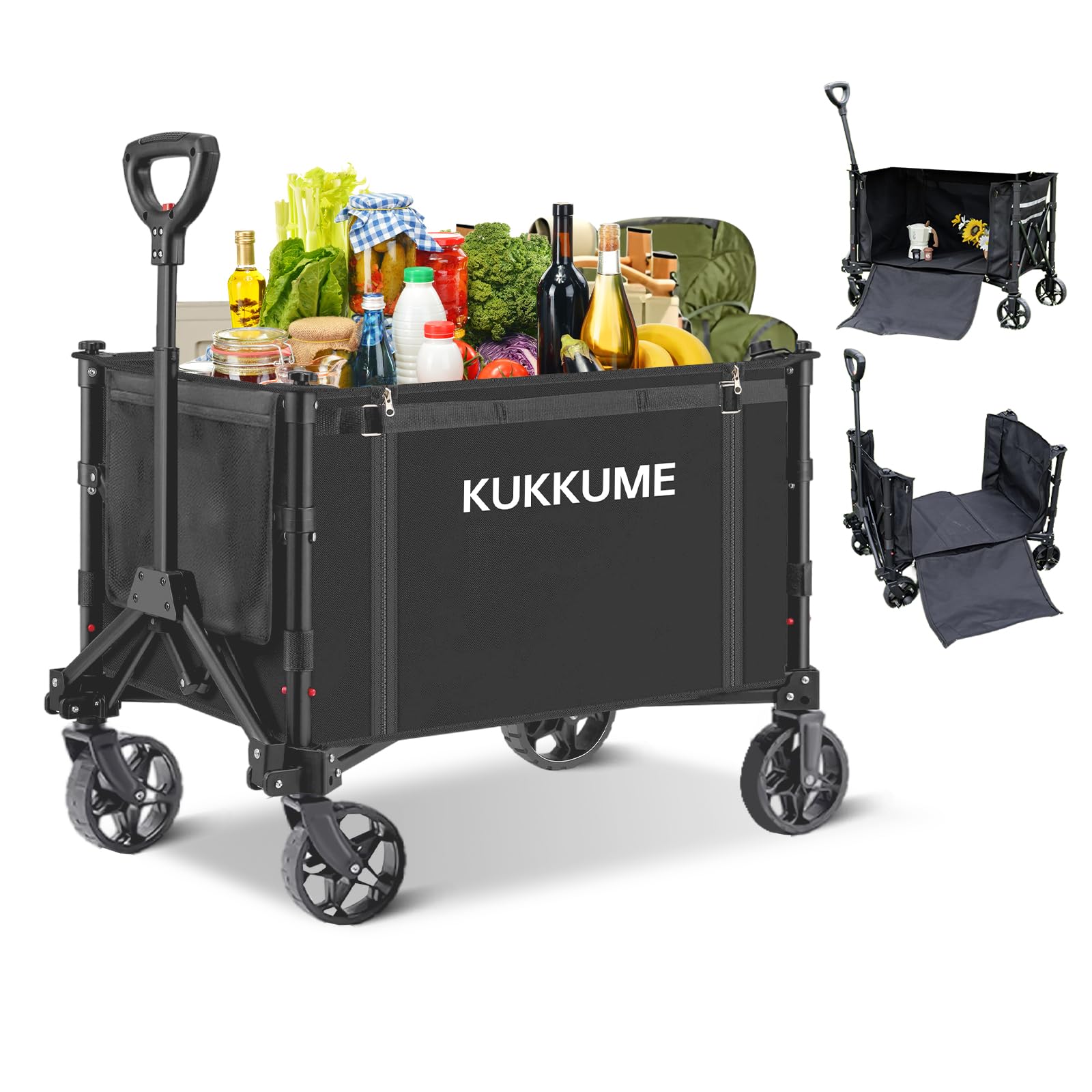 Chariot de Transport Pliable 120 l 100 kg Chariot de Plage Pliable a Roulette avec Bandes Réfléchissantes et Poignée Réglable pour Jardin Sport Courses Camping