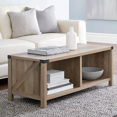 NewCosmos Farmhouse 2-Tier Coffee Table with ShelfSofa Center Table Wood Coffee Table for Living RoomRustic Oak