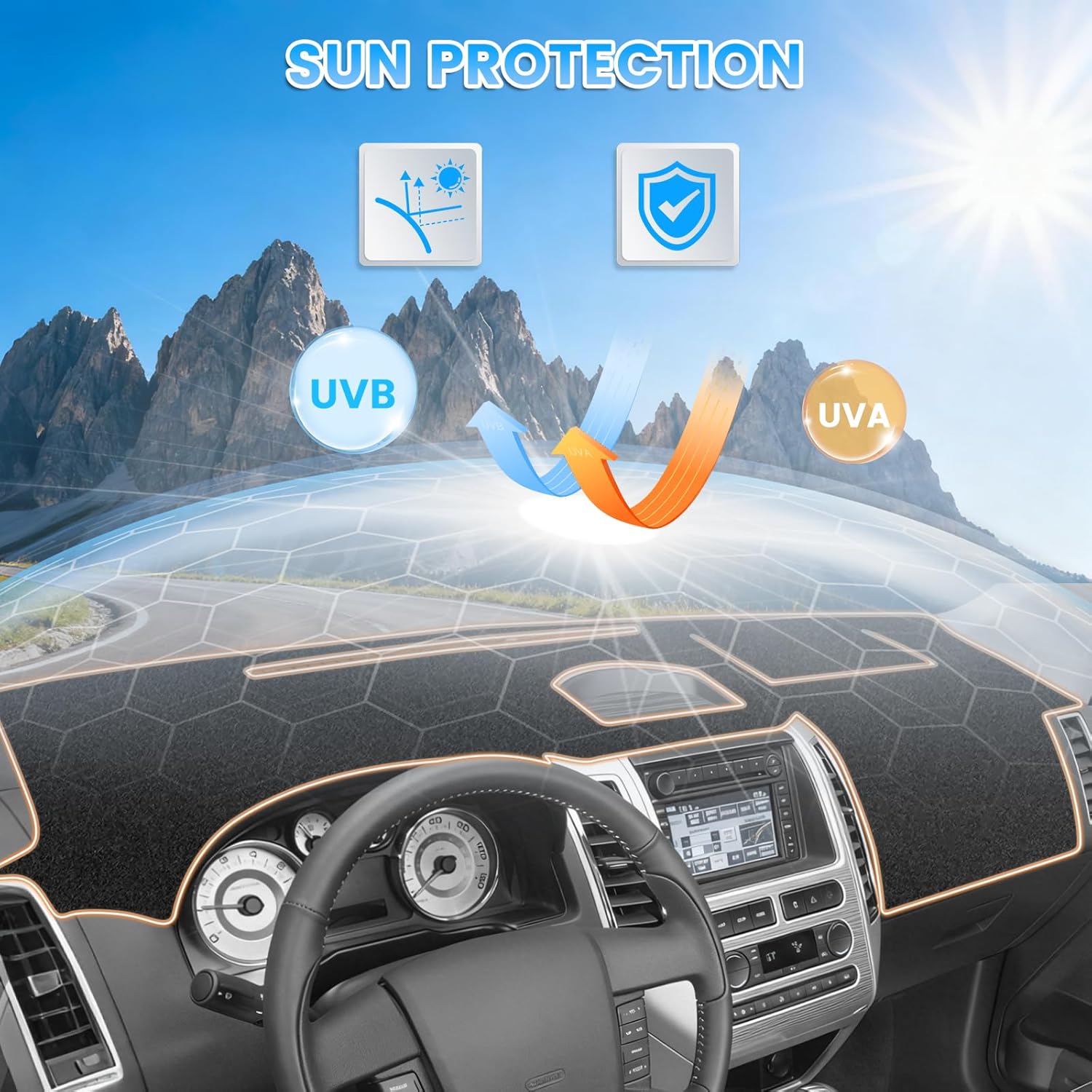 KUST Black Dash Cover Compatible with Ford Edge 2007-2014 Dashboard Cover Accessories for Edge Non-Slip Polyester Dashboard Mat Custom Fit Center Console Sunshield Protector No Glare