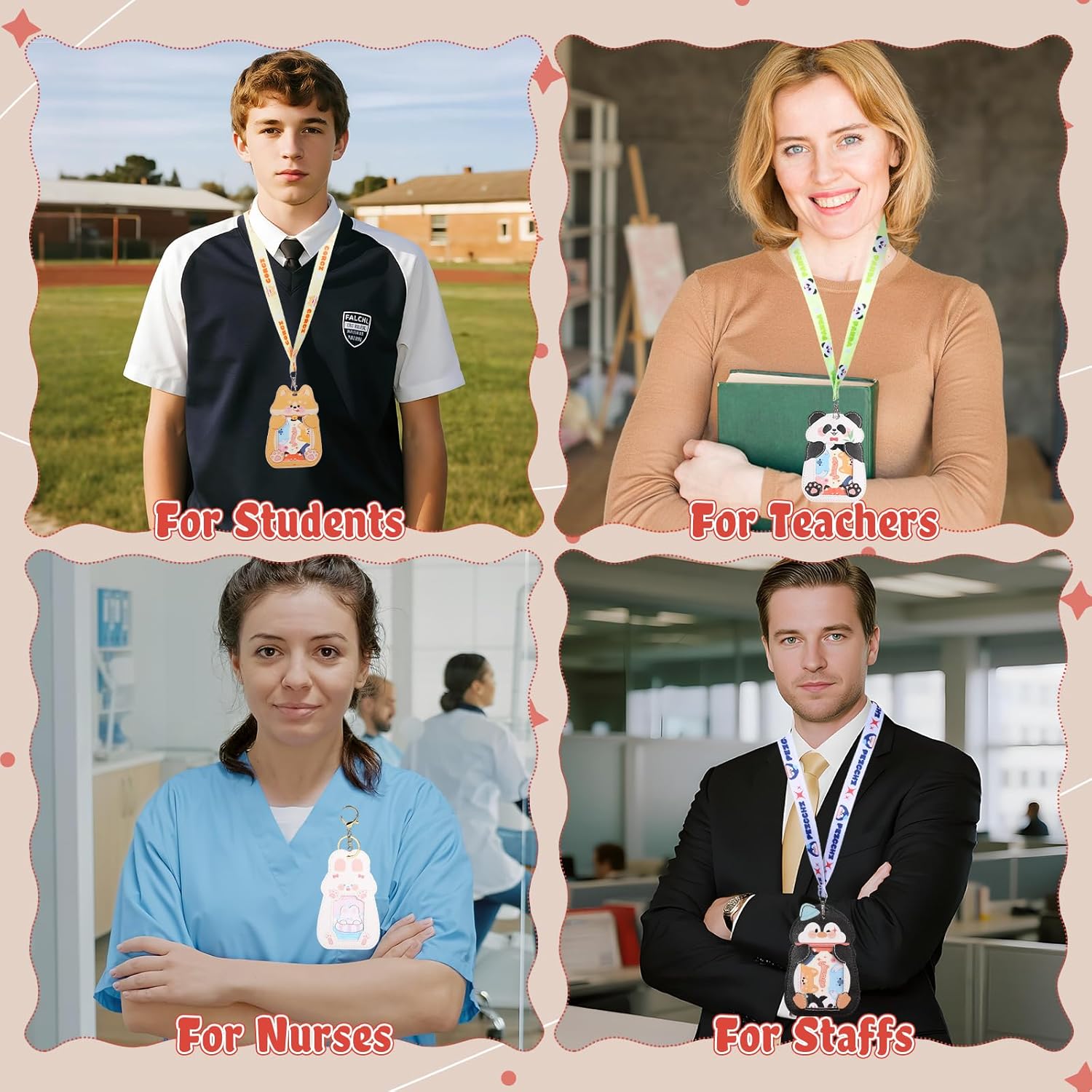 NEWEST Cute Rabbit ID Badge Holders with Lanyard Keychain Key Ring, Bunny PU Leather Luggage Tag for Suitcase with Metal Loop, Lovely Animal ID Card Name Tag Identifier for Nurse Teacher Student Staff - Image 6