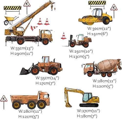 Miniatura 4 de Runtoo Adhesivos de pared para vehículos de construcción, excavadora, tractor, camión, automóvil, decoración de pared para dormitorio de niños,