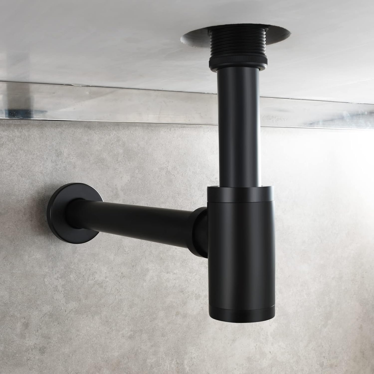 Tecmolog Brass Round Bottle Trap Bathroom Sink Waste Trap Drain Tube Adjustable Black P Trap, WT07B