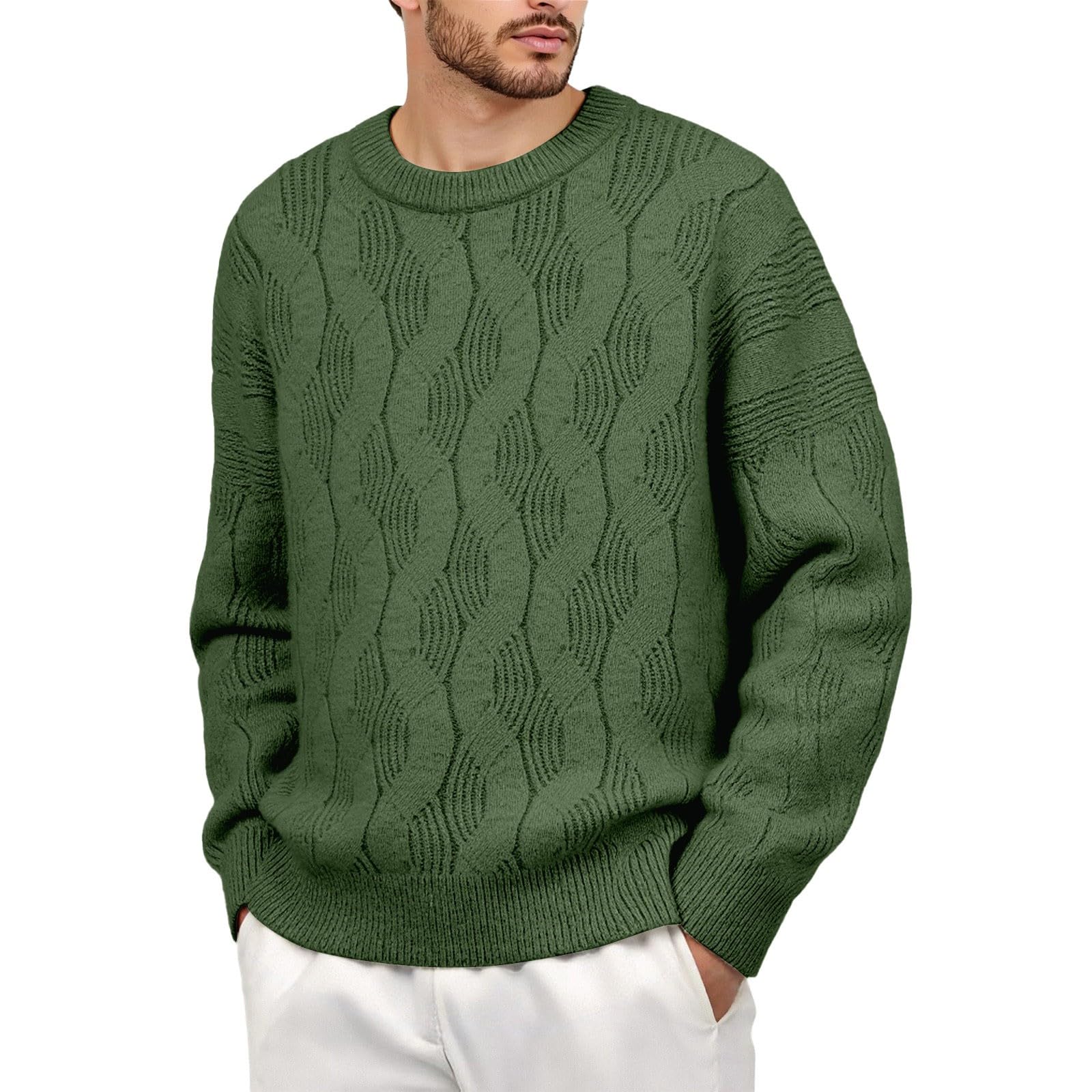 Generisch Jersey de punto para hombre, de punto fino, manga larga, cuello redondo, suéter de invierno, cálido, para el trabajo, otoño, chaqueta de entretiempo