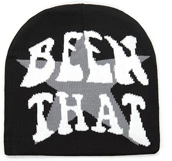 YAMEIZE Star Beanie Hat for Men Women - Letter Graphic Beanies Soft Slouchy Cool Knitted Hat Grunge Rap Skull Cap