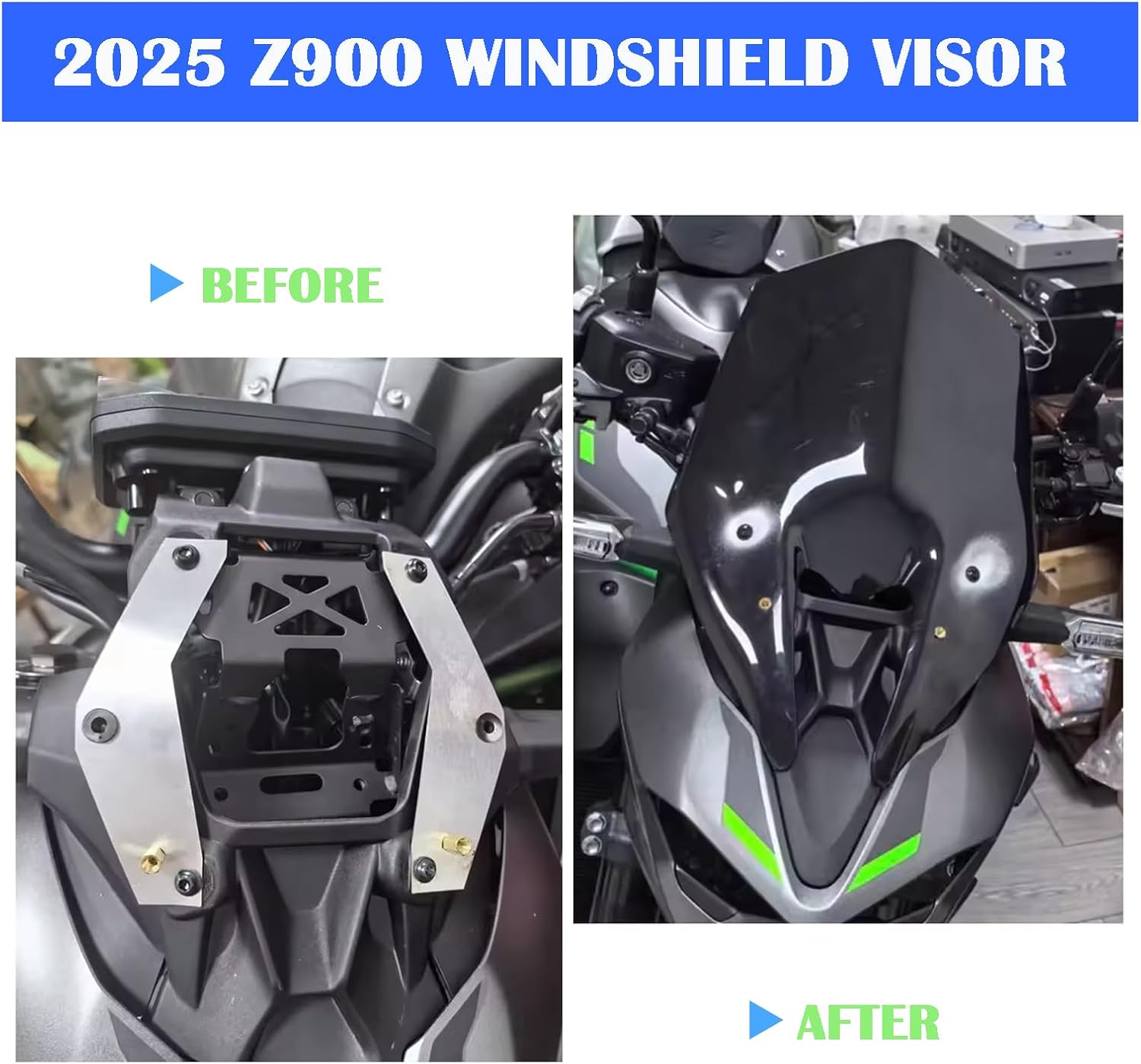 Motorcycle Windshield Visor, 15'' Wave Windscreen, Wind Splitter Compatible with Kawasaki Z900 / Z900 SE 2025 Wind Deflectors Protection (Iridium)
