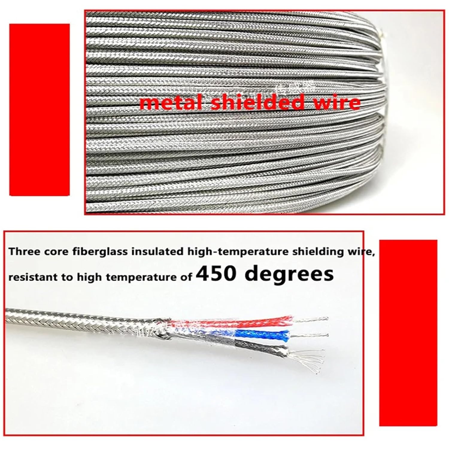 Pt100 High Temperature Probe Type Sensor Glass Fiber Insulation Platinum Thermal Resistance 450℃ 1Pcs(1m)
