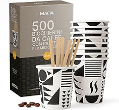 MAQA - 500 Paper Coffee Cups + 500 Coffee Palette Included, 70 ml, Compostable - Eco Friendly Disposable Coffee Cups, Heat Resistant, Ideal for Espresso, Home, Events and Office