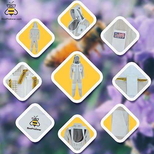 Miniatura 5 de BeeProGear Traje ultra ventilado Sheriif Comfort Zip Blanco Traje de cuidado de abeja con sombrero de velo de esgrima Traje de apicultor unisex de