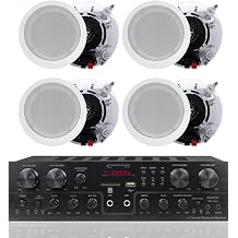 Home Theater System Kit 4-Channel 1000 Watts Amplifier w/ 4 Qty of 5.25" 175 Watts Each Flush Mount in-Wall in-Ceiling 2-Way Mid Bass Woofer Ceiling Speaker By Technical Pro
