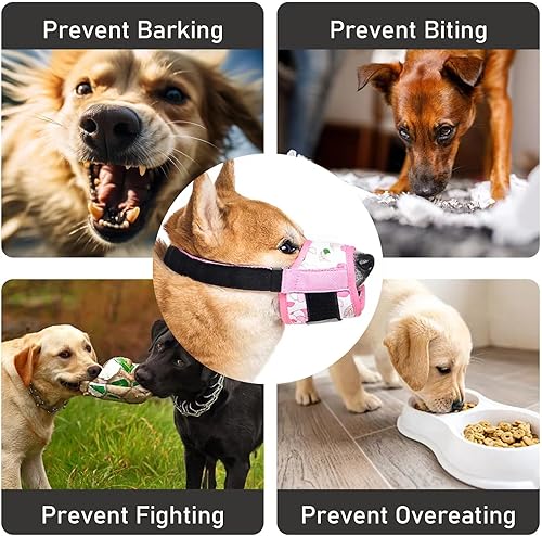 Miniatura 3 de Bozal para perro, máscara impresa de nailon suave, malla transpirable, ajustable, antimordeduras y antimaleamiento, máscara circular para perros