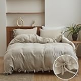 Simple&Opulence 100% Linen Duvet Cover Set 3pcs with Bowknot Ties Closure Natural French Washed Flax Solid Color Soft Breathable Farmhouse Bedding - Linen, Queen Size