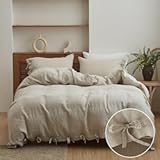 Simple&Opulence 100&percnt; Linen Duvet Cover Set 3pcs with Bowknot Ties Closure Natural French Washed Flax Solid Color Soft Breathable Farmhouse Bedding - Linen&comma; Queen Size