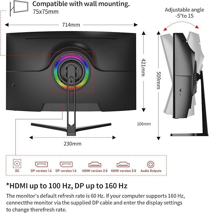 Monitor Curvo Gaming 32" 4K 160Hz VA con Altavoces miniatura 8