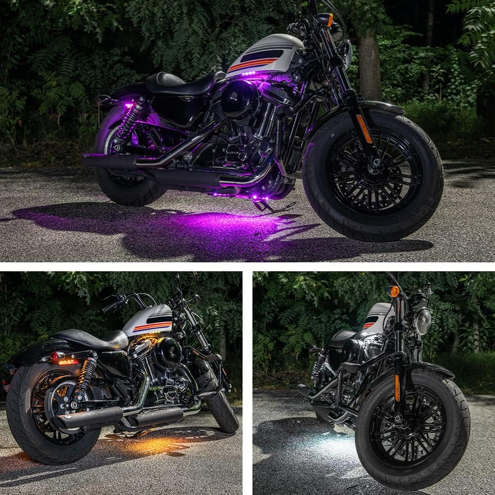 LEDGlow 6pc Advanced Million Color Mini LED Motorcycle Accent Underlow Light Kit - 15 Solid Colors - 6 Patterns - 4" Multi-Color Flexible Strips - Includes Waterproof Control Box & Wireless Remote