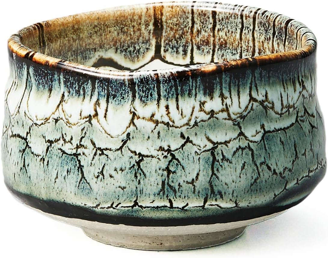 Yamakiikai Mino-yaki Ceramic Iguchi Turquoise Blue Glaze Matcha Tea Bowl 11.5cm Made in Japan L1432