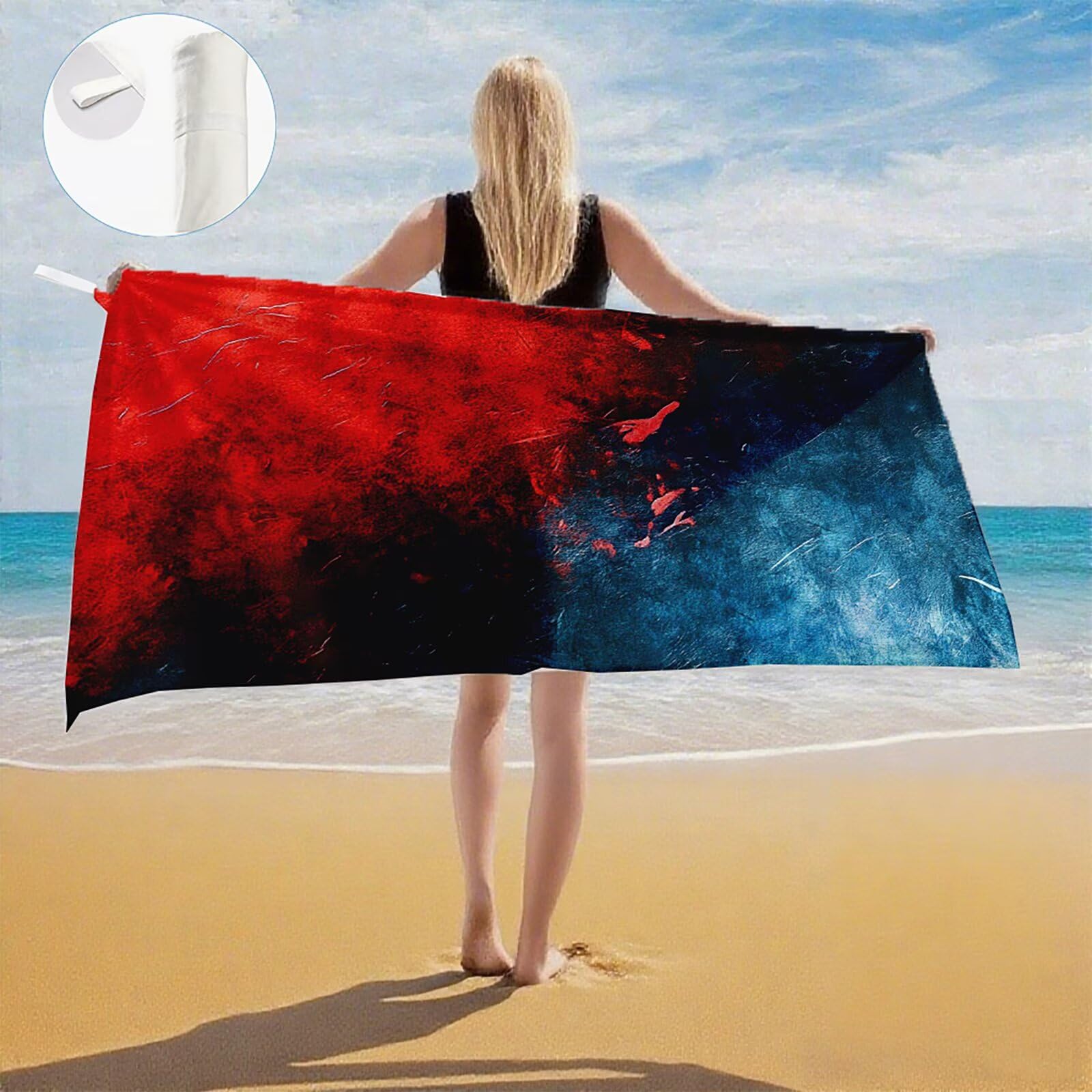 Serviette de Plage XXL 100x200 cm,Bleu Serviette Plage Microfibre avec Séchage Rapide, Anti-Sable, Absorbante Fonction Design pour Vacances Piscine Pique-Nique Voyages Yoga, Cadeau Femme Q-679