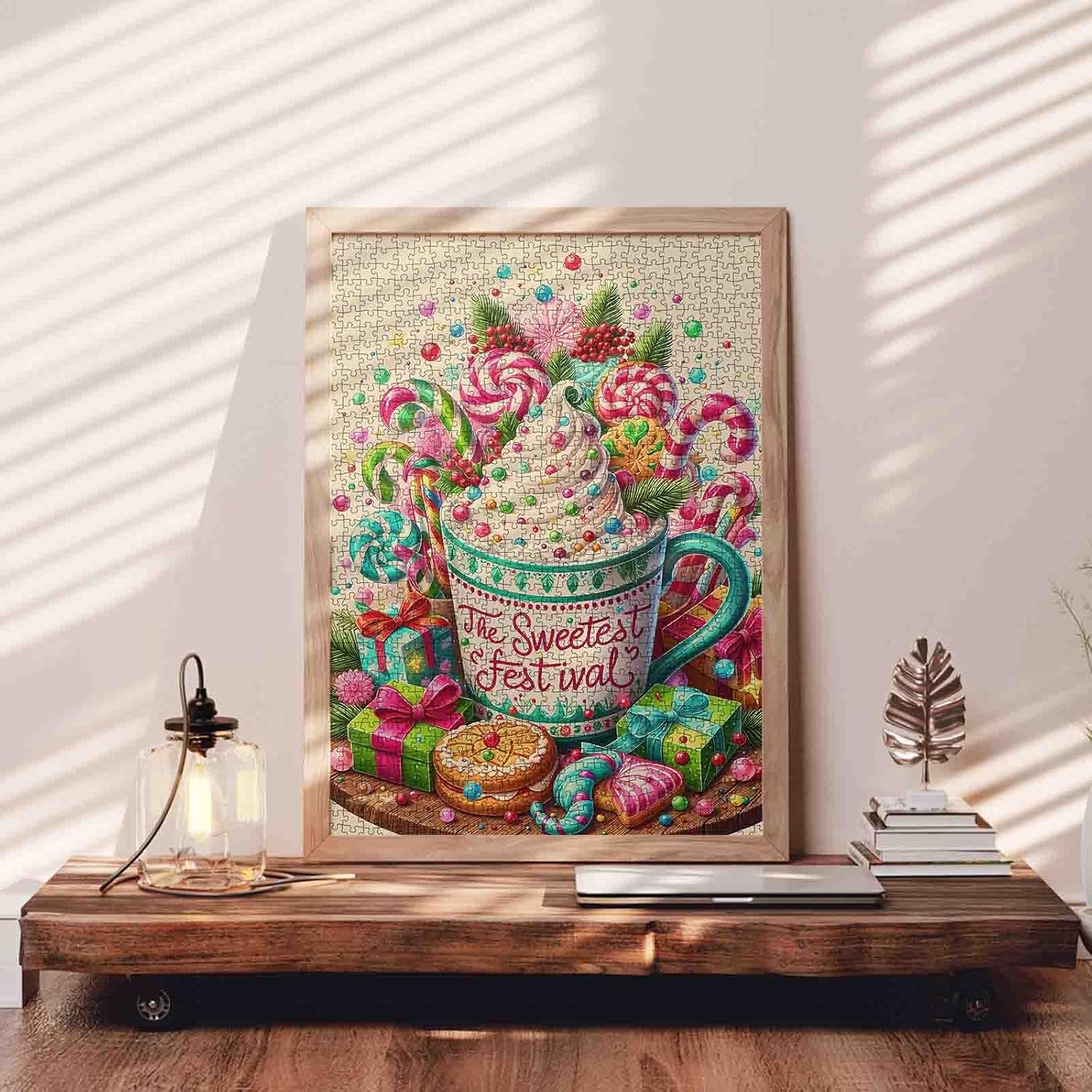 Sweet Candy Cup with Marshmallow Cream 1000 Piece Jigsaw Puzzle for Adults Students Colorful Dessert Puzzle Christmas Cozy Indoor Game Winter Activity 20×27 Inches Festive Challenge