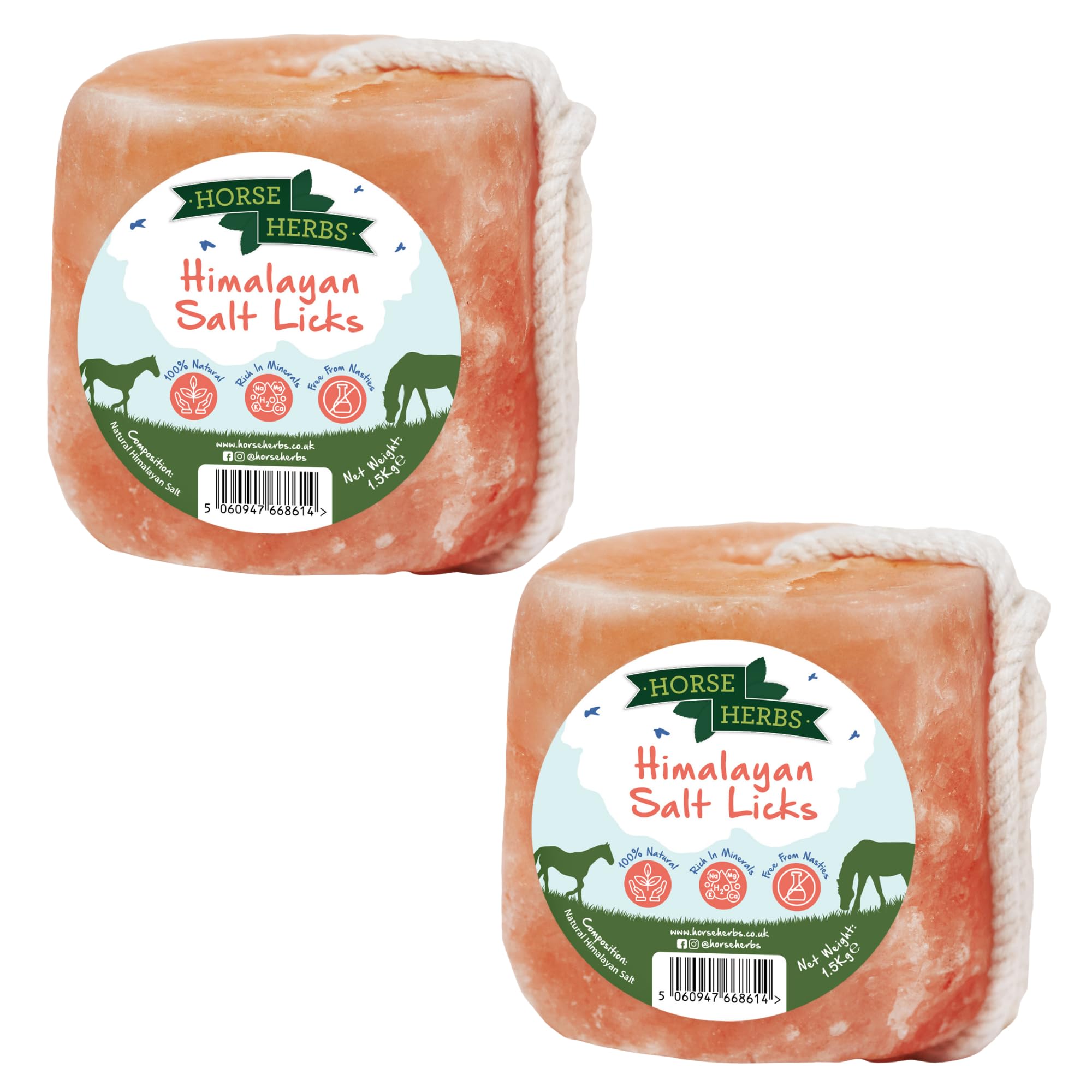 Horse Herbs Himalayan Salt Lick 2 x 1.5kg | 100% Natural Equine Supplement, Digestion Support for Horses & Ponies, Ideal for Hydration & Electrolytes, Easy to Hang