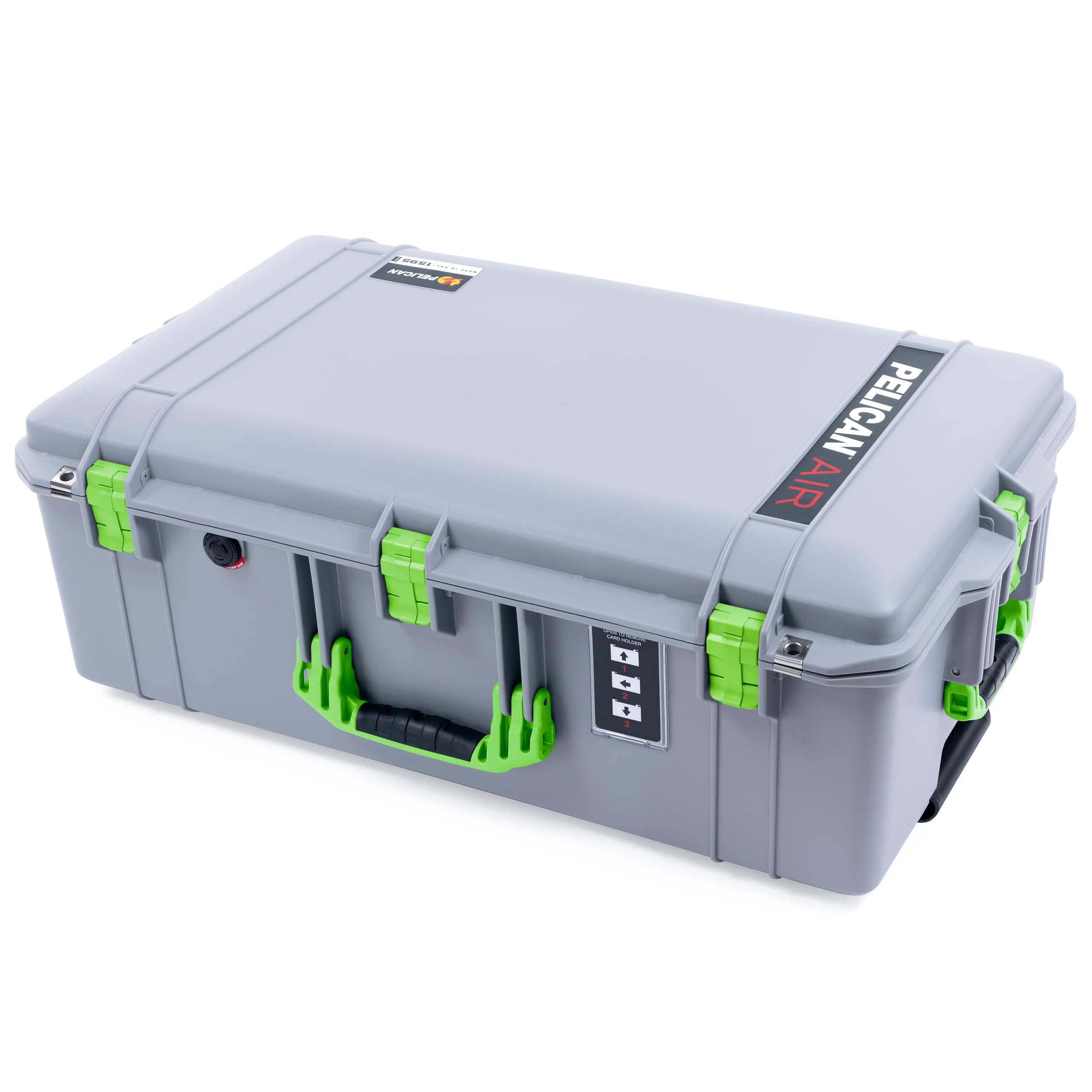 Pelican 1595 Case by ColorCase - Silver - Large Sized Waterproof Case (Case Only) - Lime Green Handles & Latches