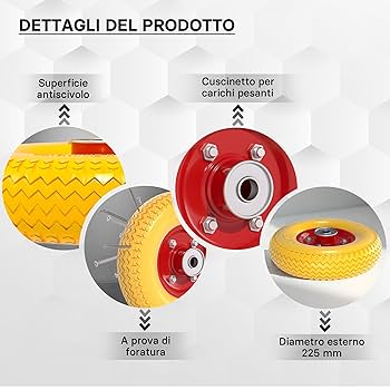 Ruote Per Carrello 3.00-4 - 4 Pezzi In Gomma Piena Antipneumatici, Asse 20mm, Portata 100 Kg - Foto 2