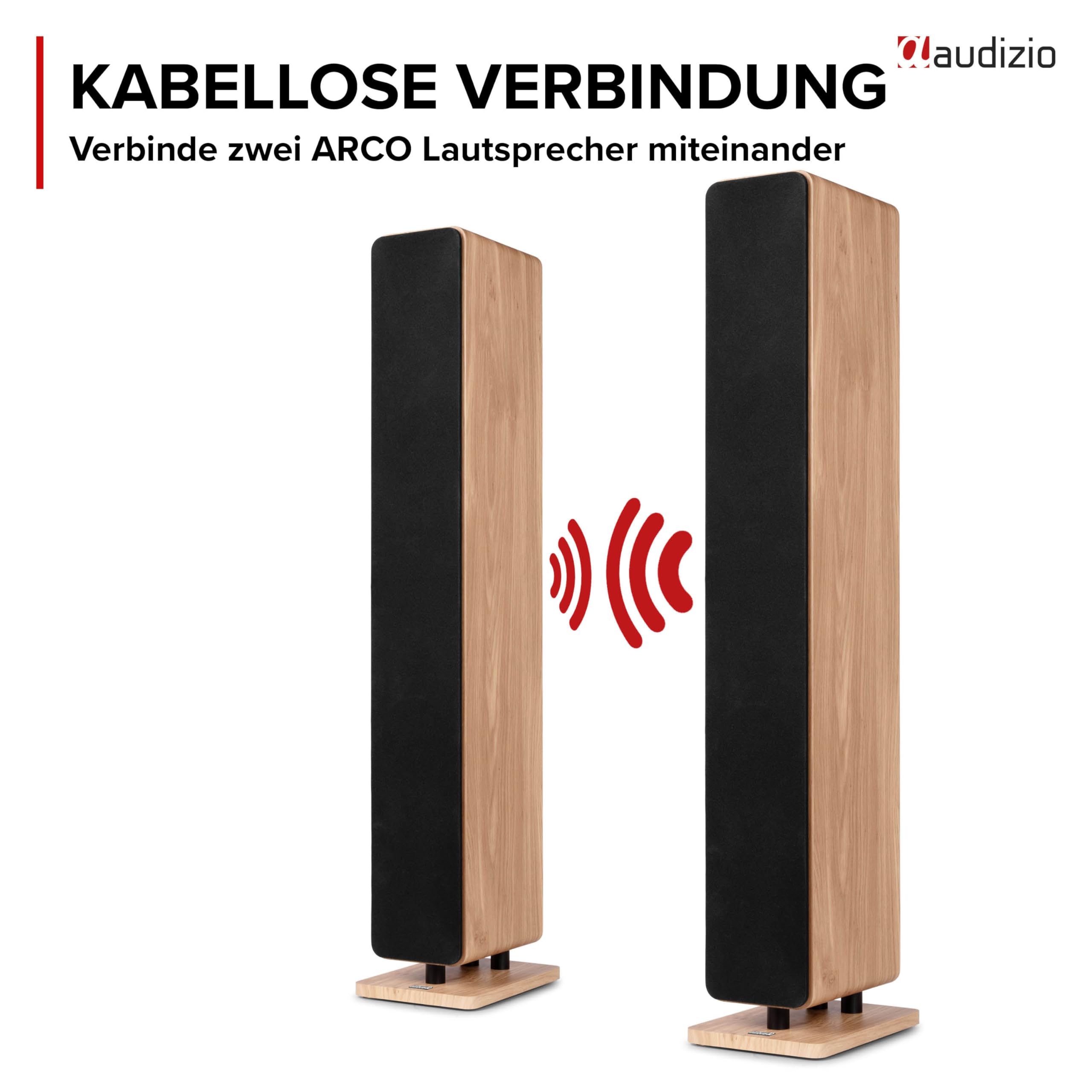 Audizio Arco Standlautsprecher Aktiv 2er Set Bluetooth 5.4 DAB Radio 320 Watt HiFi Lautsprecher Musikanlage Heimkino Soundsystem LED Licht Holzoptik Braun