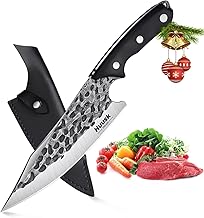 Huusk Chef Knife with Sheath Viking Knives Forged from High Carbon Steel Boning Knives for Meat Cutting Full Tang Butcher Knives Outdoor Cooking Knives for Kitchen Christmas Gift for Men and Women