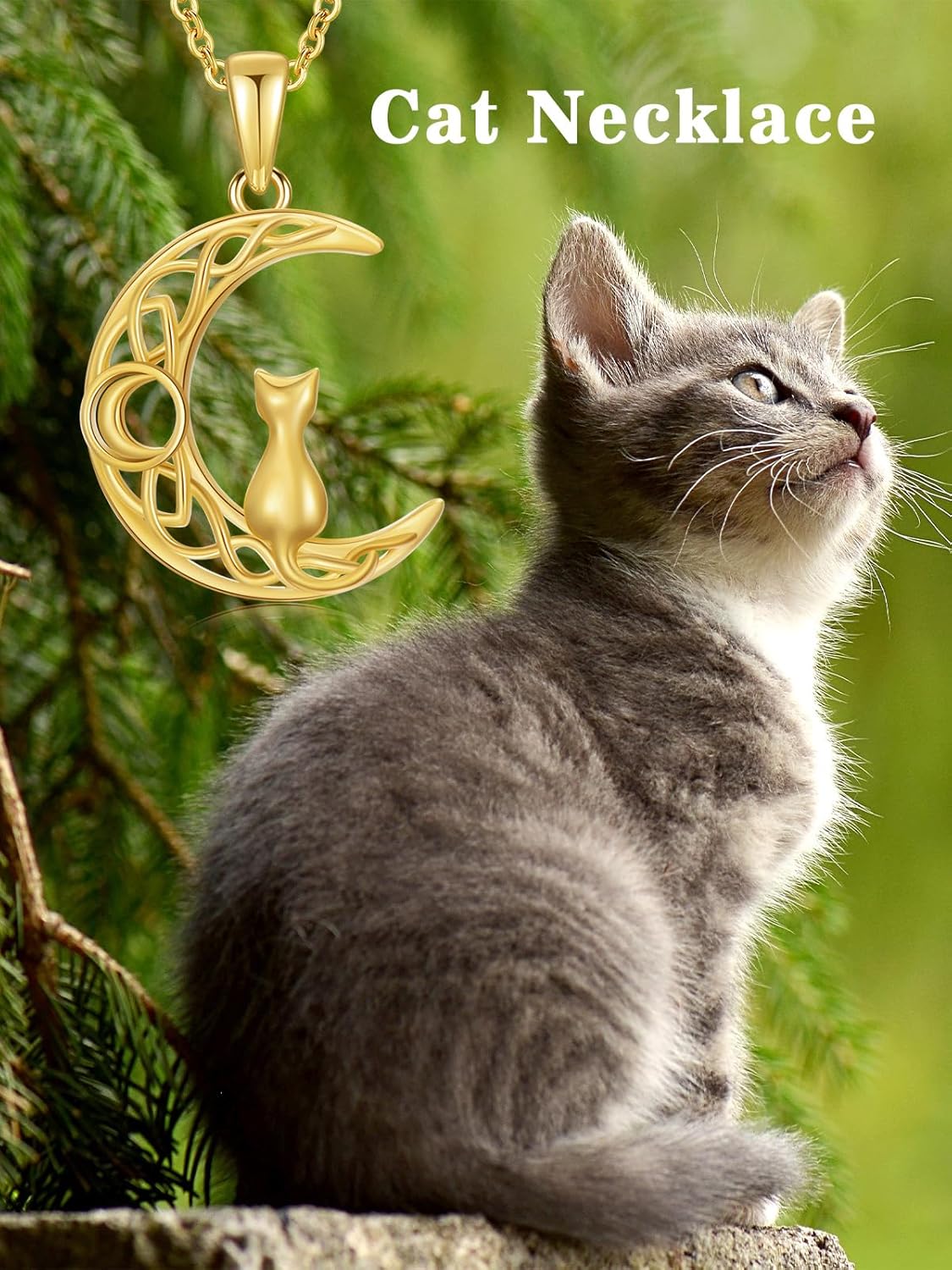 14k Gold Cat Necklace for Women,14k Solid Gold Cat Moon Pendant Necklace Chrismas Gifts for Women Her Girlfriend Wife Sister Mom Daughter Birthday Jewelry