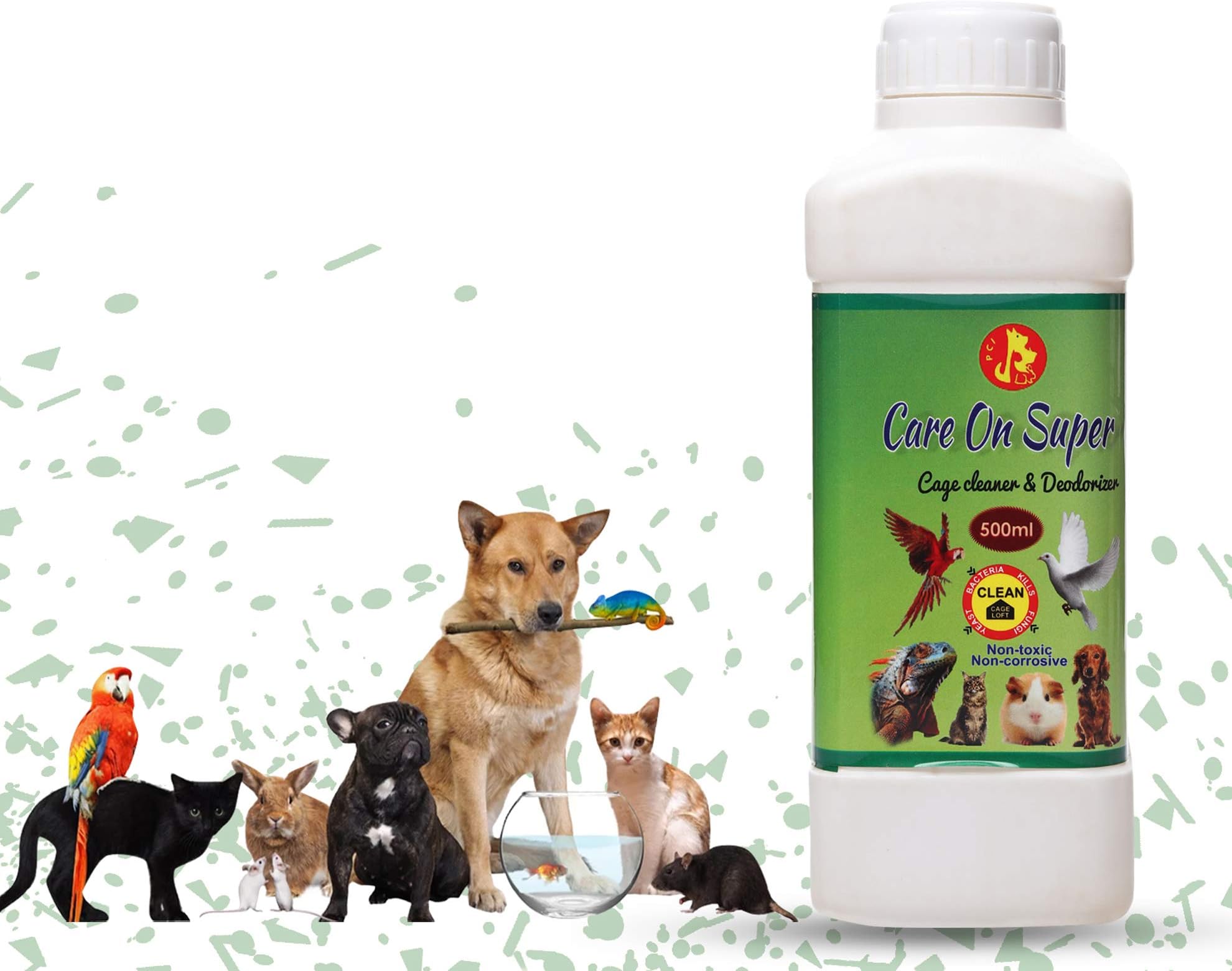 Pet Care International (PCI) Care on Super || Cage Cleaner, Disinfectant || Provide Healthy & Clean Cage to Birds, Dog, Cat, Hamster, Rabbit, Guinea Pig, Reptiles, Iguana (500ML, Care on Super)