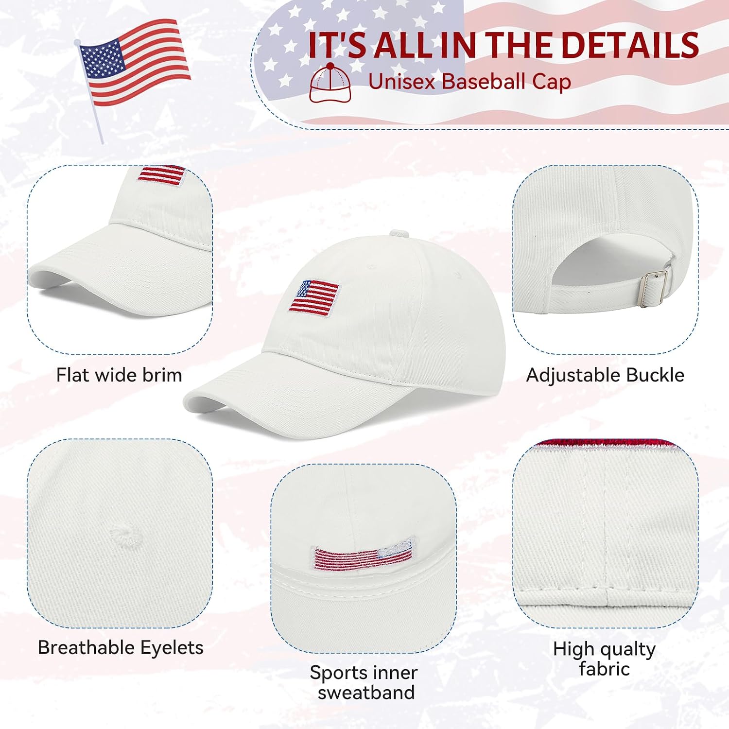 American Trends Baseball Cap for Women Men Adjustable Cotton Dad Hat, Classic Plain Ponytail Hat for Workout & Everyday Wear