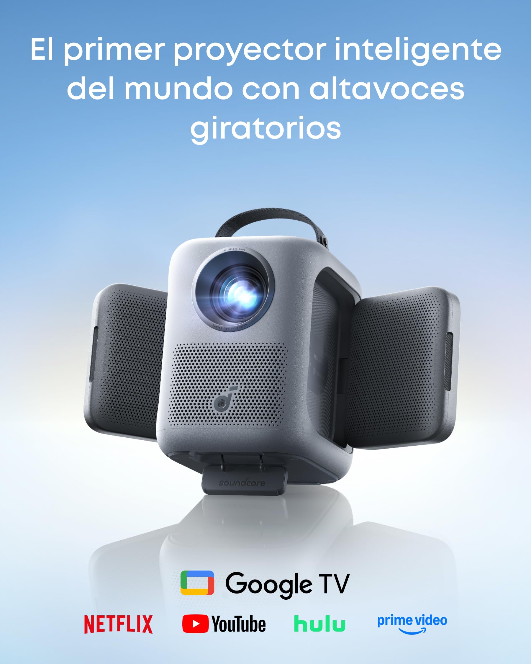 Soundcore Nebula P1i Proyector Inteligente Full HD 1080P, WiFi | Bluetooth, 380 lúmenes ANSI, altavoces giratorios, audio Dolby 2.0, estéreo dual de 10 W y GTV