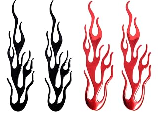HONBAY 4PCS Simulation Flame Decals Stickers for Helmets Motorcycles Car Computer and Phone (Red and Black)