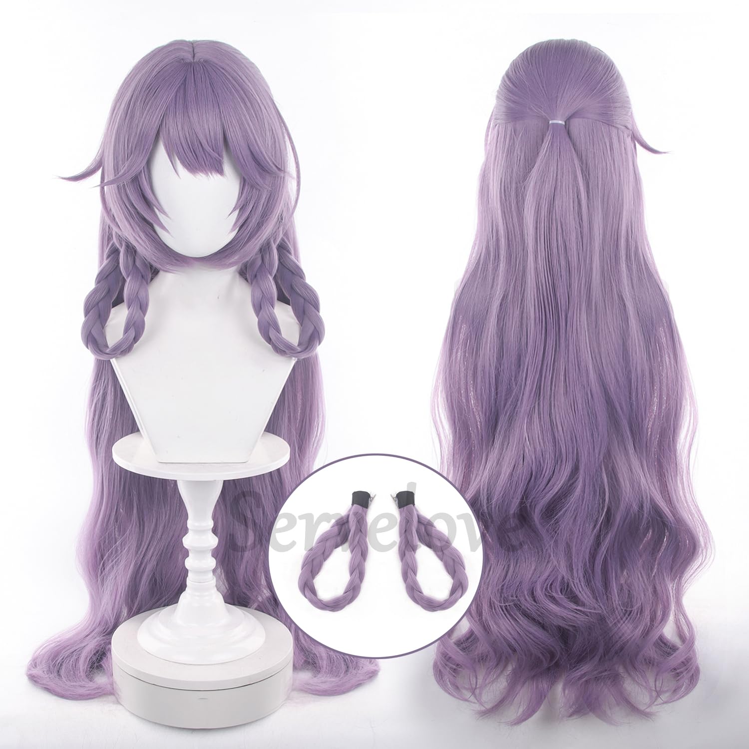 Halloween Light Purple Long Wig Curly Hair 40in Game Costume Wigs use for Unisex Halloween Daily Use Christmas Holiday Party Role Playing