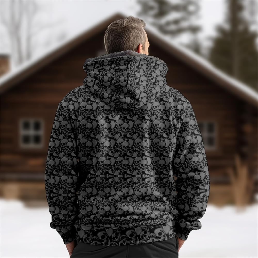 Amazon.com: SIAOMA Mens Skull Printing Hoodies Sherpa Warm Fleece