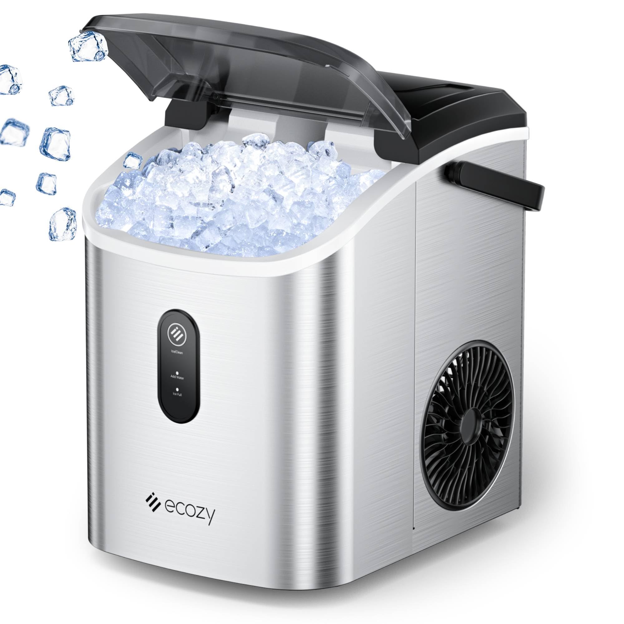 ecozy Nugget Ice Maker Countertop, Smart Portable Crushed Ice Maker with Voice Control, Pellet Chewable Ice 33lbs/24H, Self-Cleaning Pellet Ice Maker with APP WiFi, Timer Function and Status Alerts