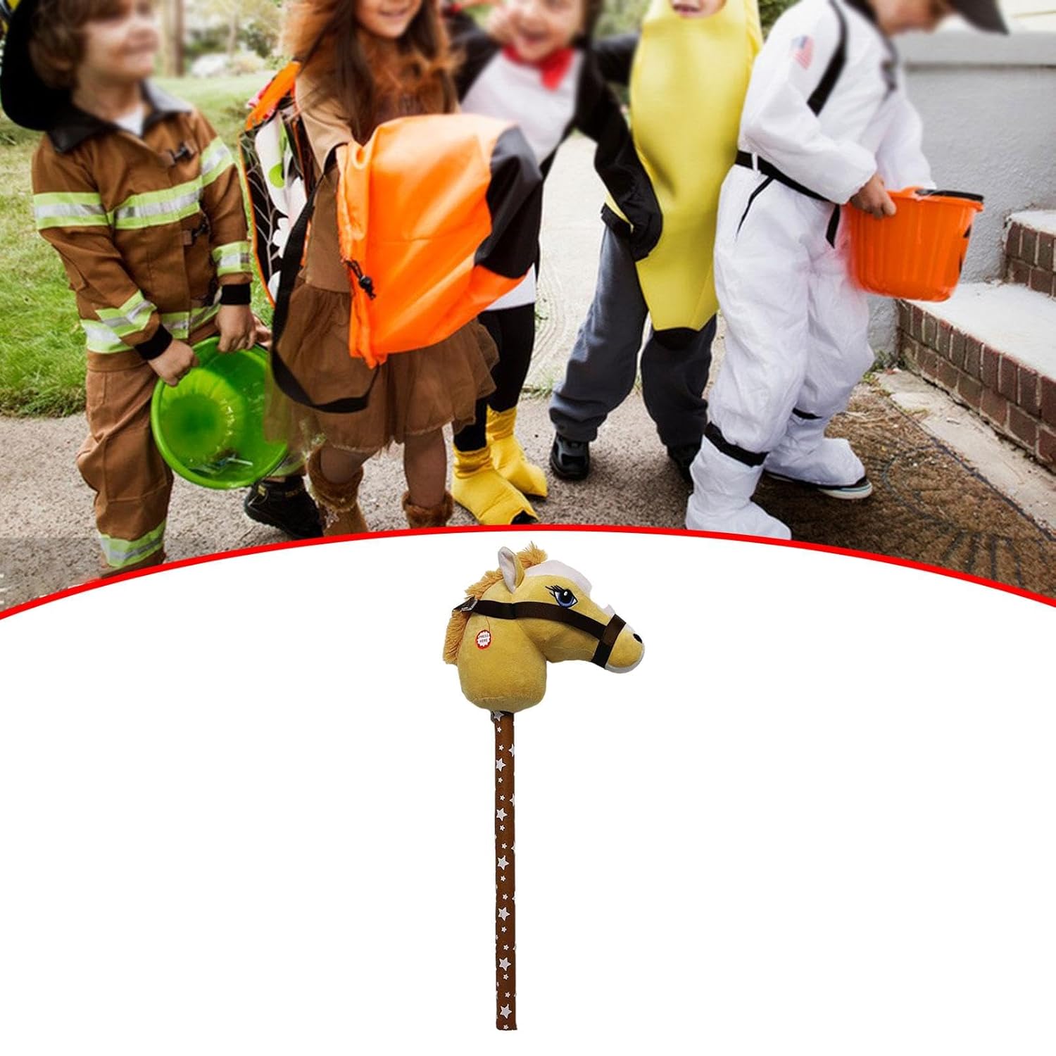 Hobby Horse on a Stick with Neighing Sounds for Children, Light Brown A