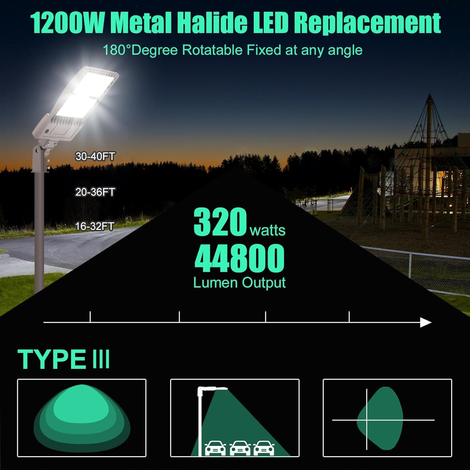 BBESTLED 320W LED Parking Lot Light with Dusk to Dawn 48,000LM, UL Listed Industrial Grade Shoebox LED Pole Light 5000K IP65 Waterproof Outdoor Commercial Area Lighting with Slip Fitter 100-277VAC