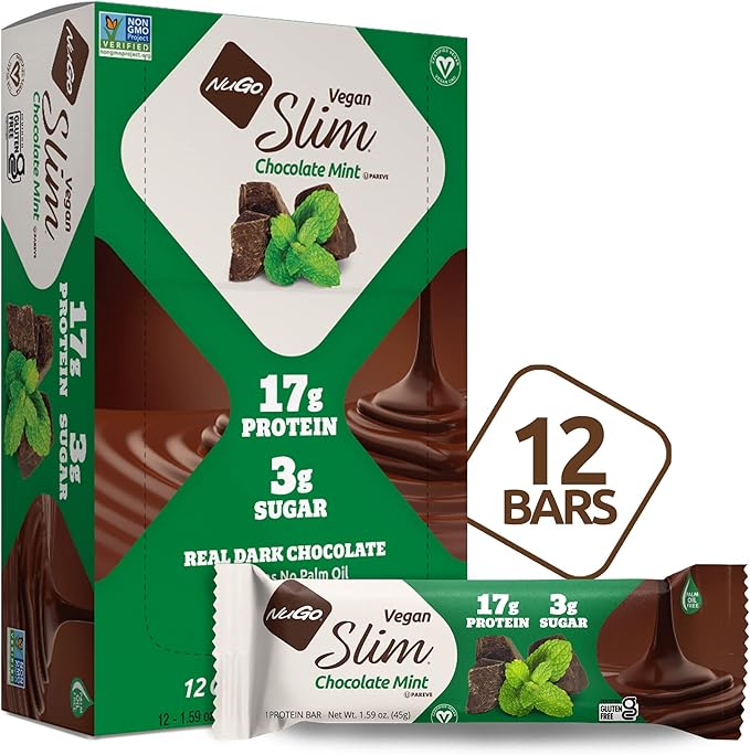 NuGO Slim Gluten Free Vegan Protein Bar, Chocolate Mint, 1.59Ounce