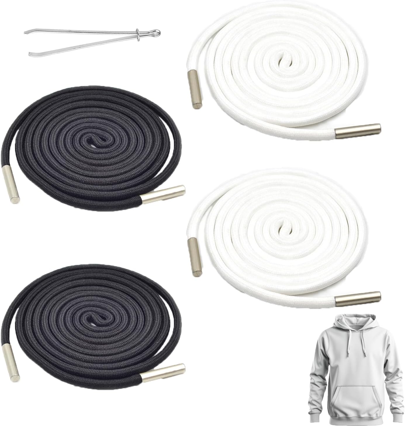 4 Pack Hoodie Drawstring Replacement Premium Sweatpants Drawstring Cord Kit 5mm Round Hoodie Strings Waist Drawstrings for Hoodie Sweatshirts Sweatpant Sports Shorts Running Shorts Pajama Pants