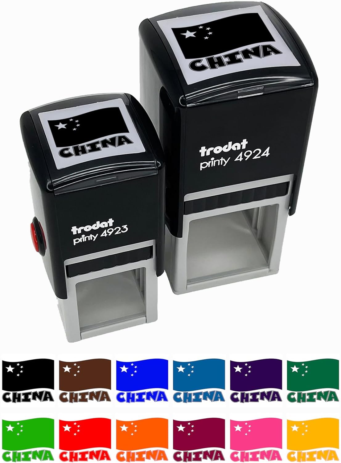 China with Waving Flag Cute Self-Inking Rubber Stamp Ink Stamper - 1-1/2 Inch Large - Red Ink