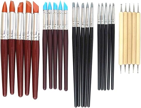Hamineler 25 Pcs Clay Sculpting Tools Polymer Stylus Tool Set, Clay Shaping Tools Rubber Brushes Wipe Out Tool for Sculpture Pottery, Blending, Drawing
