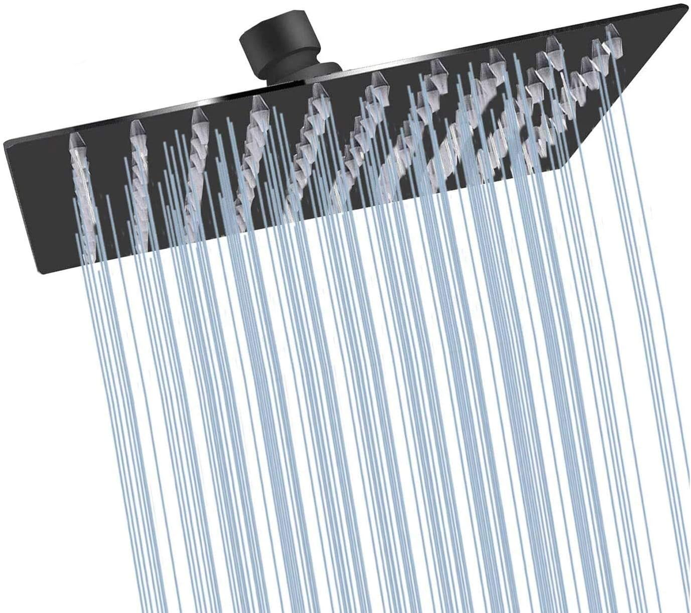 Black Shower Head GGStudy 6 inch Square Rain Shower Heads Stainless Steel High Pressure Ultra Thin Rainfall Bath Shower Self-cleaning Silicone Nozzle