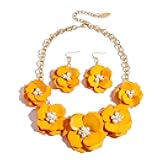 Bocar Flower Collar Necklace, Floral Flower Statement Summer Beach Choker Necklaces and Earrings Set for Women, Women Jewelry Party Gifts
