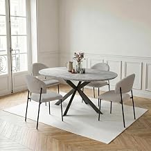 JIEXI Extendable Dining Table and Chairs Set, 110cm-150cm Round to Oval Table with Beige Flannel Chairs, Dining Room Furniture Set JD8483-Grey, 110-150cm Grey Table + 4 Chairs